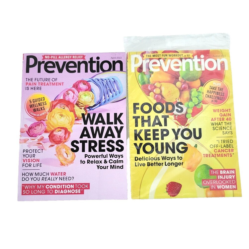 Prevention Magazine Lot of 2 April August 2022 Walk Away Stress Foods Keep Young